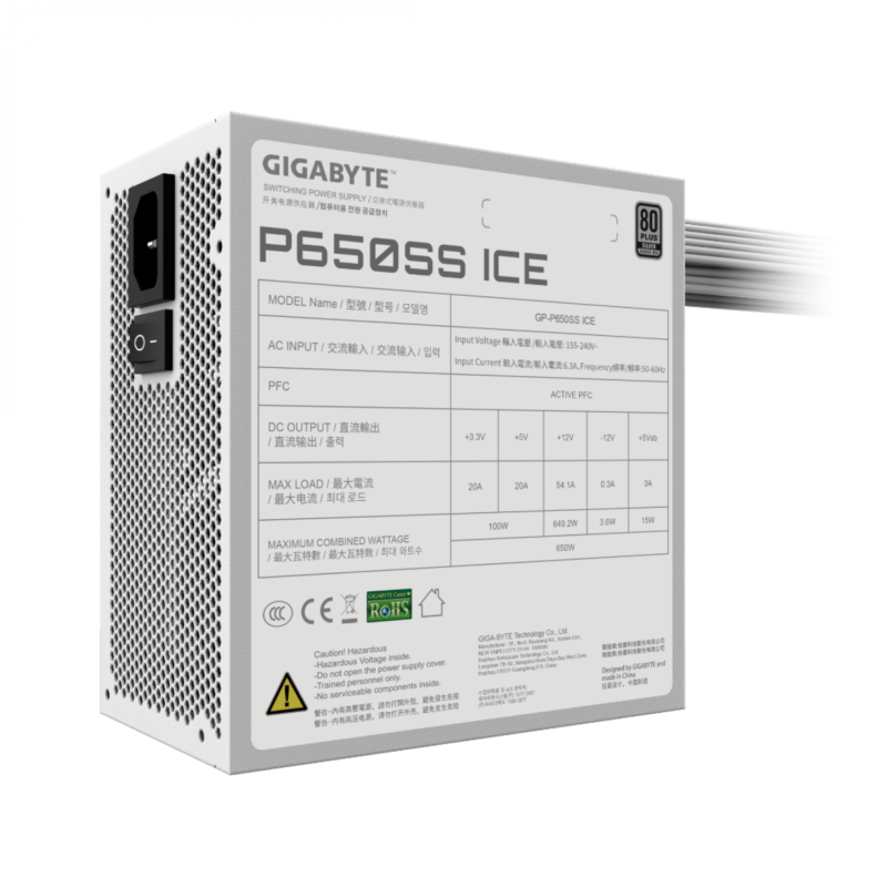 Fuente Gamer Gigabyte 650W Ice 80 Plus Silver Atx 3.0 White - Imagen 6