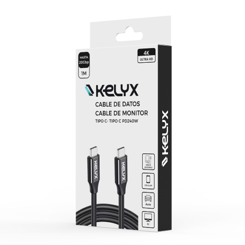 Cable Kelyx USB Type C a Type C 240W / 20Gbp - 4K ULTRA HD 1mt