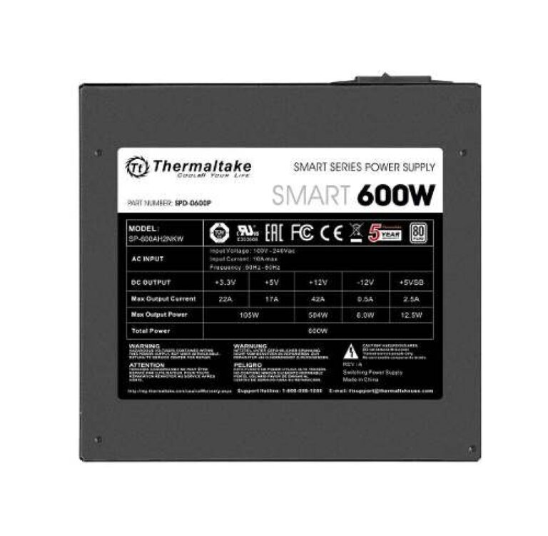 Fuente Gamer Thermaltake Smart White 600W 80 Plus - Imagen 5