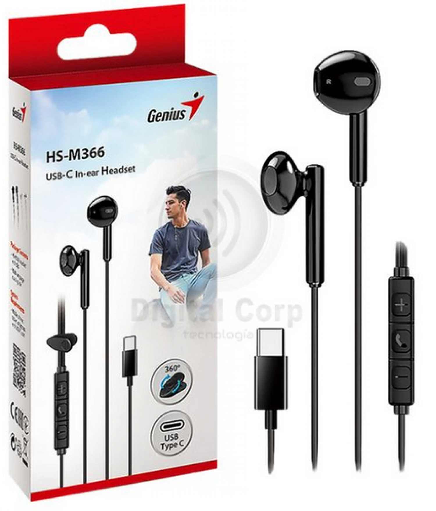 Auricular + Mic Headset Genius Hs-M366 Black Usb C - Imagen 2