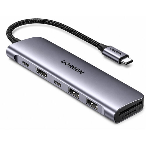 Hub Multipuerto Usb C 7 En 1 Hdmi 4k Usb 3.0 Sd 100w Ugreen Plateado
