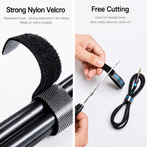 Tira Organizadora De Cable VENTION - Cinta con Velcro Autoadhesivo - 3 Metros Color Negro Premium