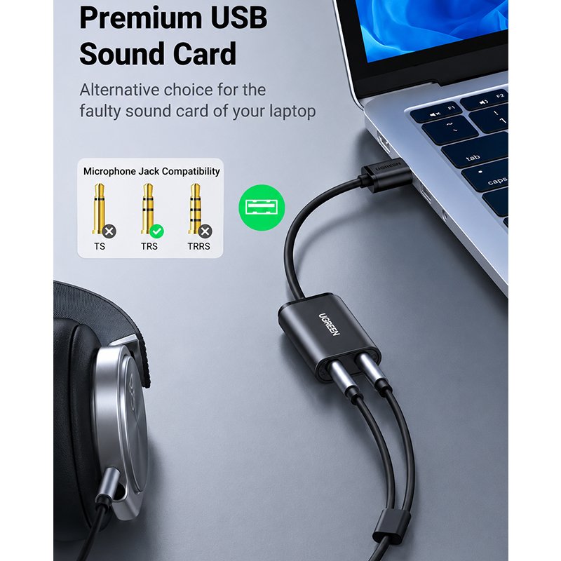Adaptador Audio Usb 2.0 A Audio Aux 3.5mm Microfono Ugreen