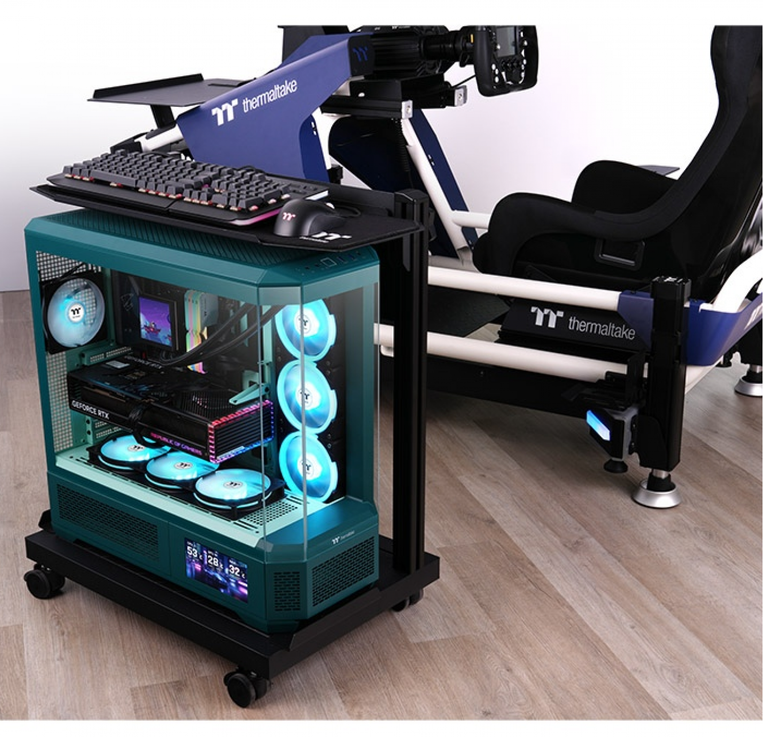 Accesorio Simulador Thermaltake Carrito Movil Pc Con Bandeja Teclado Mouse - Imagen 2