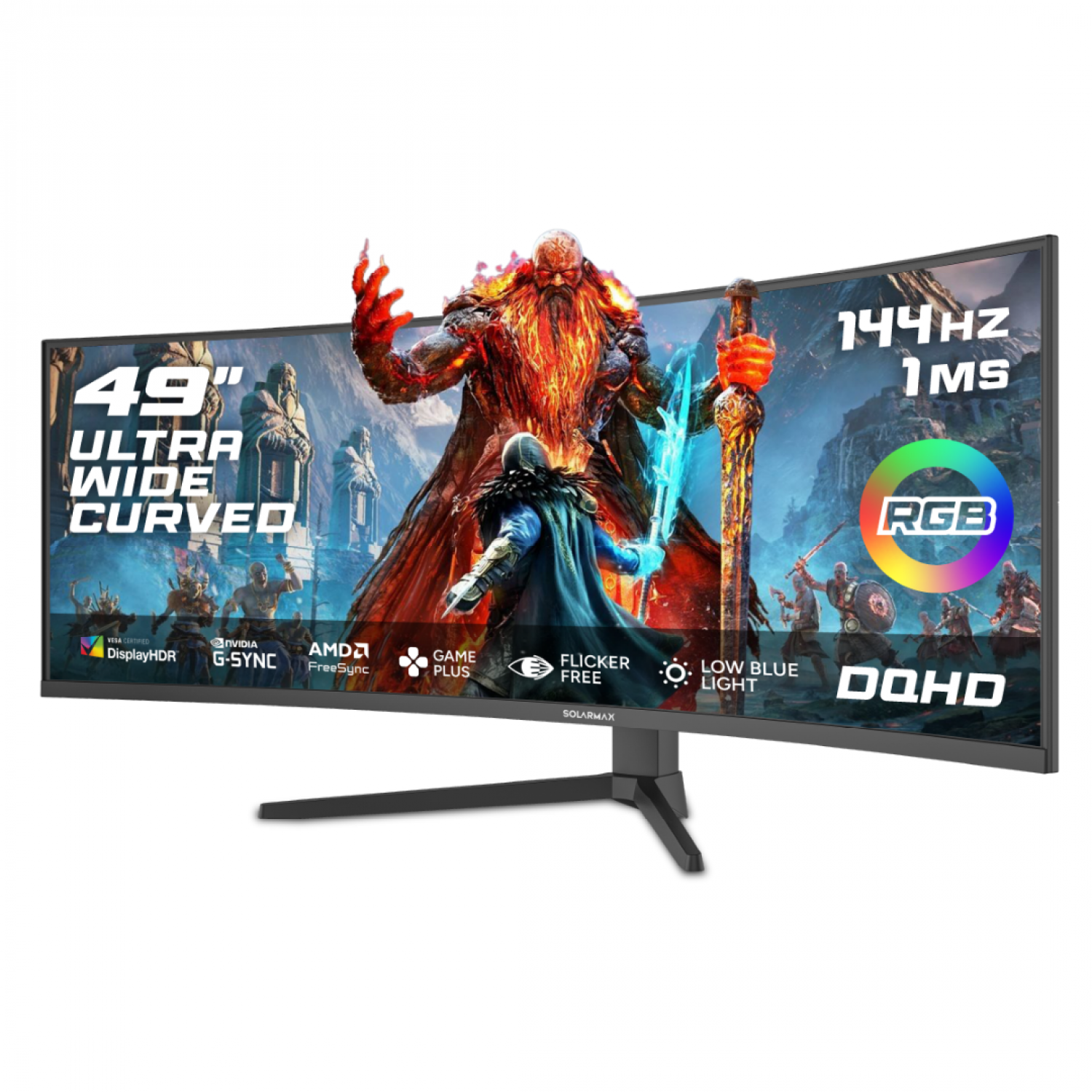 Monitor Solarmax 49 Frameless Dqhd 144 Hdmi+Dp Rgb Black - Imagen 4
