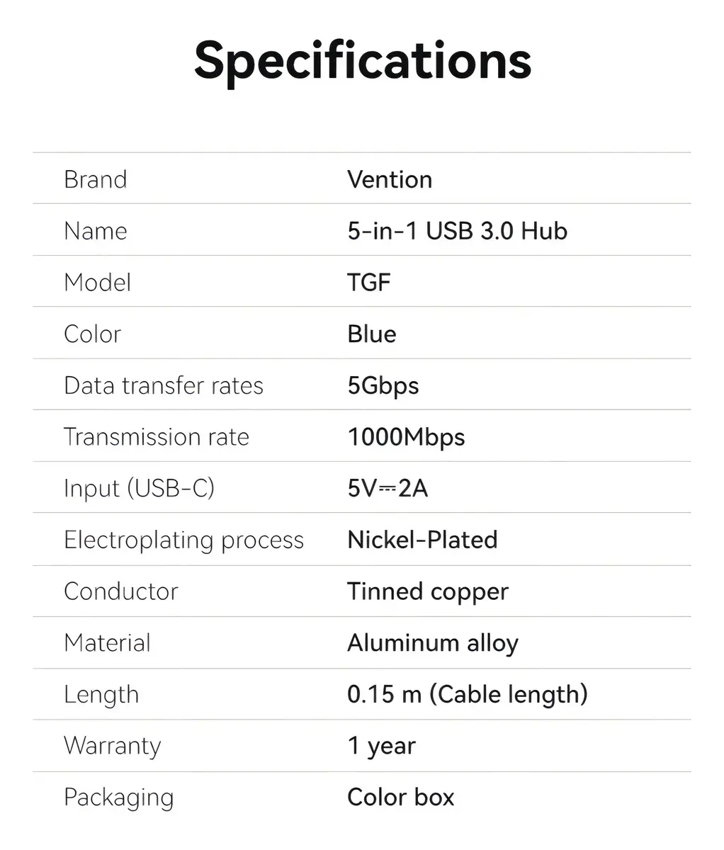 Hub USB 3.0 5 en 1 Vention TGFSB - Imagen 6
