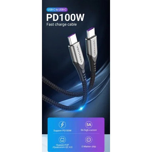 Cable Carga Y Datos USB-C a USB-C Vention TAEHG 1.5 m Negro - Imagen 2
