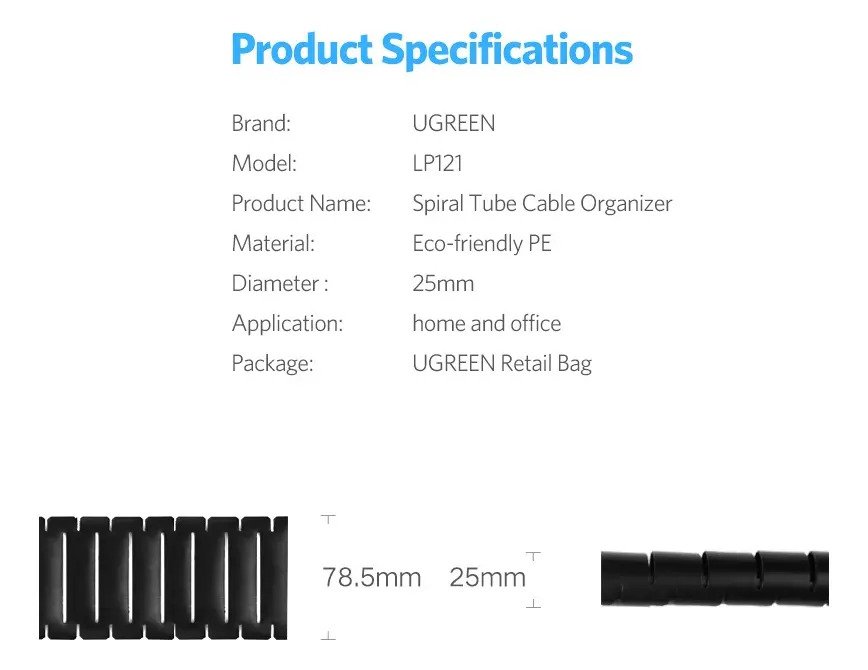 Organizador De Cables Helicoidal Ugreen 25mm 1.5m - Imagen 7