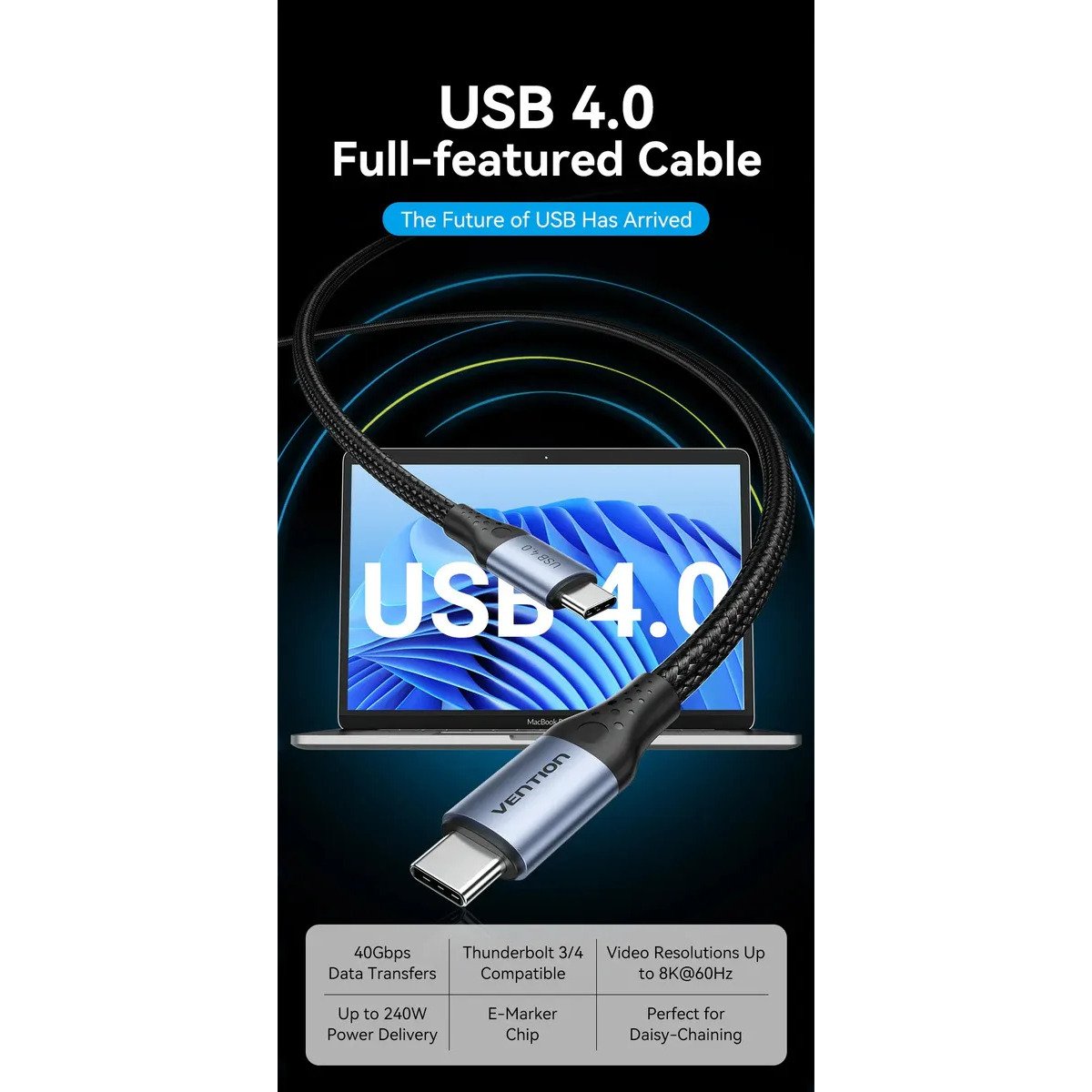 Cable USB C 4.0 Vention TAVHF 40Gbps 1 M - Imagen 6