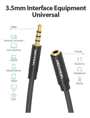 Cable Extension Audio 3.5mm Vention BHBBH de 2 M - Imagen 2